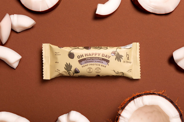 Oh Happy Day - hemp protein bar with coconut and maca in dark chocolate (12 pcs.)