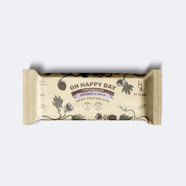 Oh Happy Day - hemp protein bar with coconut and maca in dark chocolate (12 pcs.)