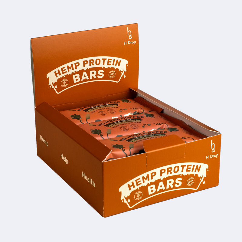 No More Coffee - hemp protein bar with peanuts and guarana in dark chocolate (12 pc. box)