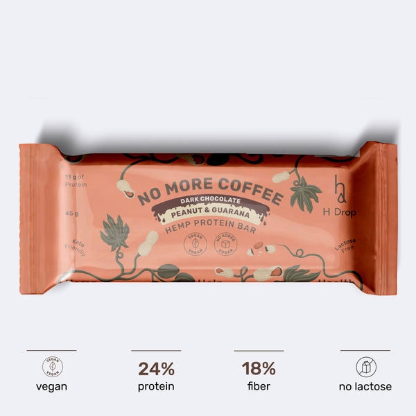 No More Coffee - hemp protein bar with peanuts and guarana in dark chocolate (12 pc. box)
