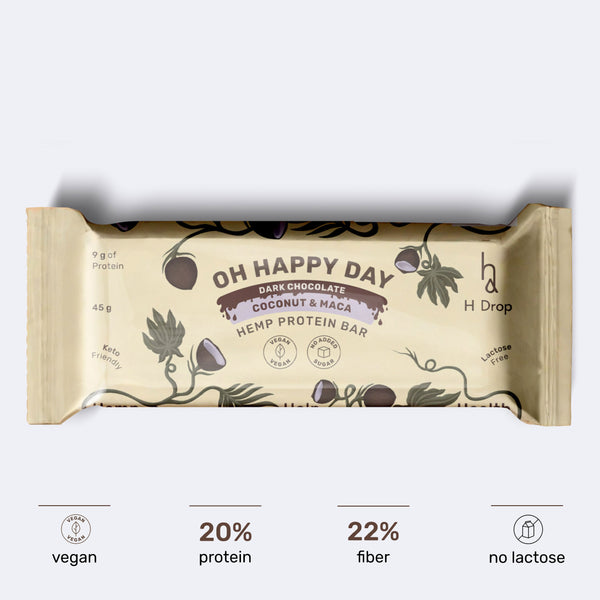 Oh Happy Day - hemp protein bar with coconut and maca in dark chocolate (12 pc. box)